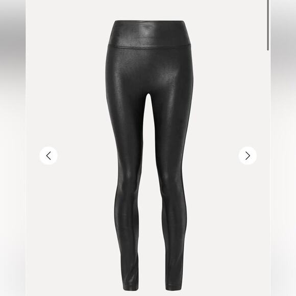 SPANX Pants - Spanx Black Faux Leather Tummy Control Leggings 2437 Sz Large MSRP $98